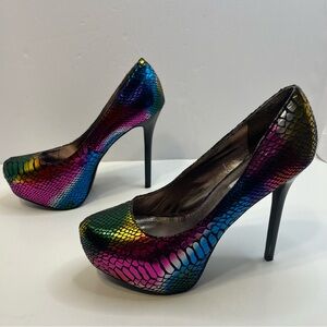 STEVE MADDEN bliss rainbow metallic snake print animal print platform heel shoes
